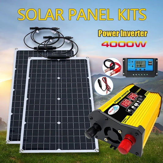 4000W Solar Panel Inverter 12V-110V/220V Solar System With Controller Home And Outdoor Camping Vehicle Solar Power Generation