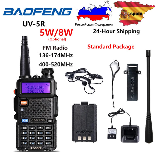 Baofeng UV-5R Radio UV5R 5W Walkie Talkie UV 5R 8W Ham Radio FM VHF UHF With Earphone 1800mAh Battery